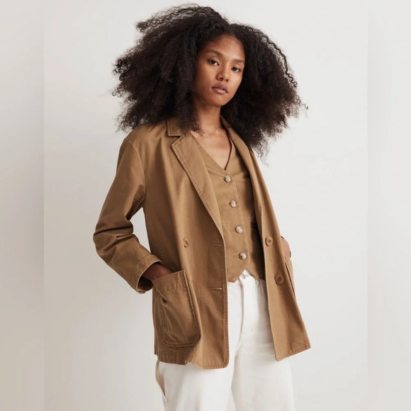 Madewell Crossover Blazer in (Re)generative Chino in Dark Khaki - Picture 1 of 5